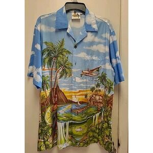Jimmy Buffett Vintage USA Made Blue Green Margaritaville Hawaiian Shirt Sz M